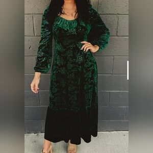 Velvet Embossed Long Sleve Maxi Dress